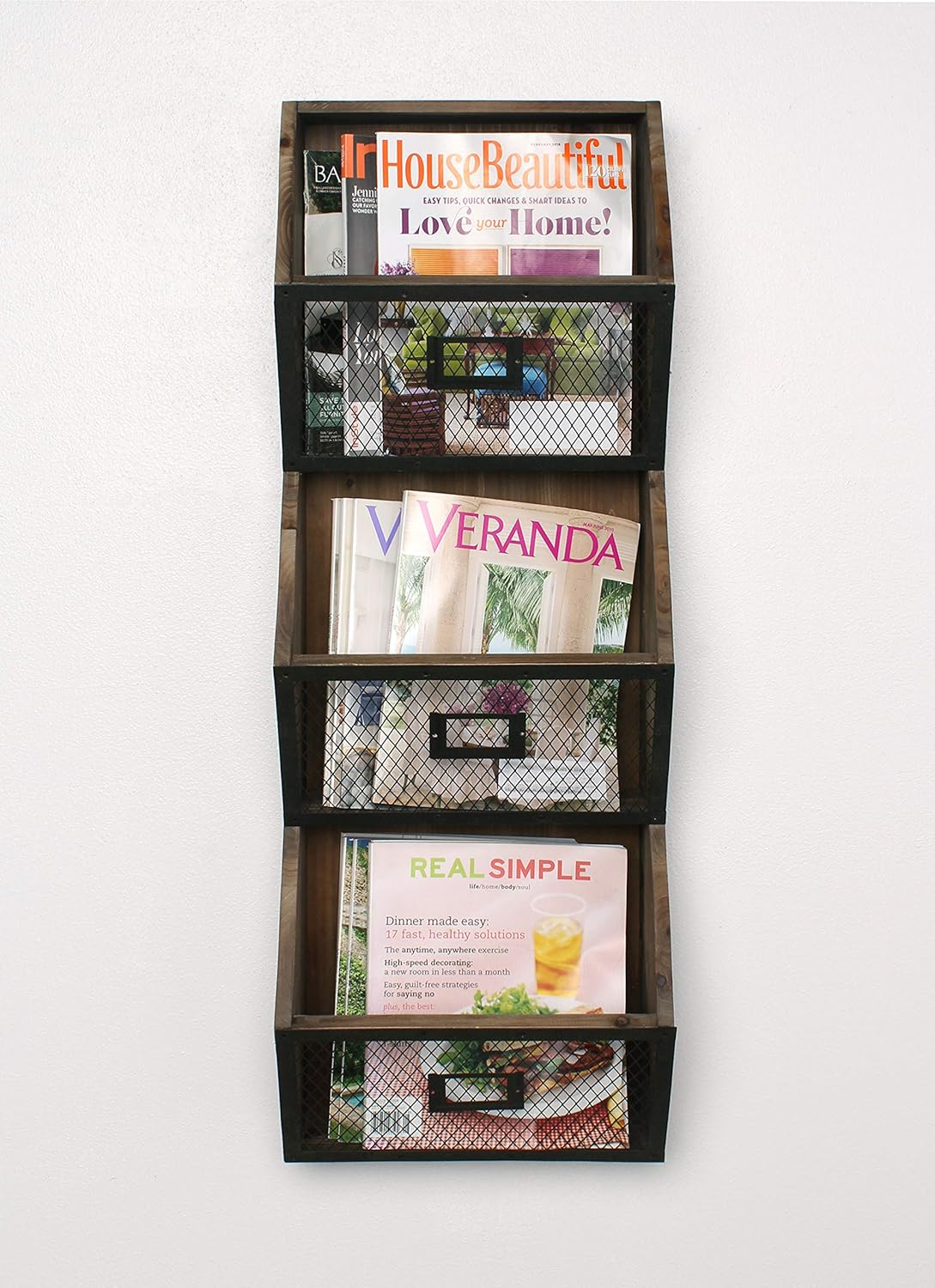 Rustic Wood and Metal Wall Storage Pockets Y314428