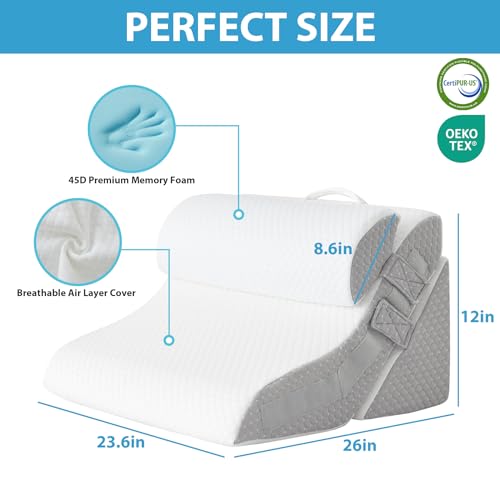 7-in-1 Adjustable Memory Foam Wedge Pillow, White/Grey W656442
