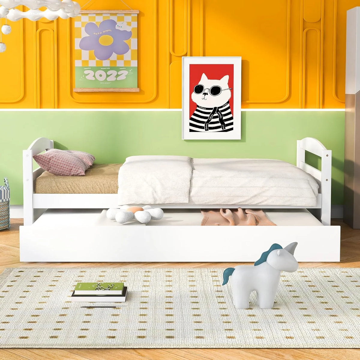 White Wood Daybed With Trundle N660