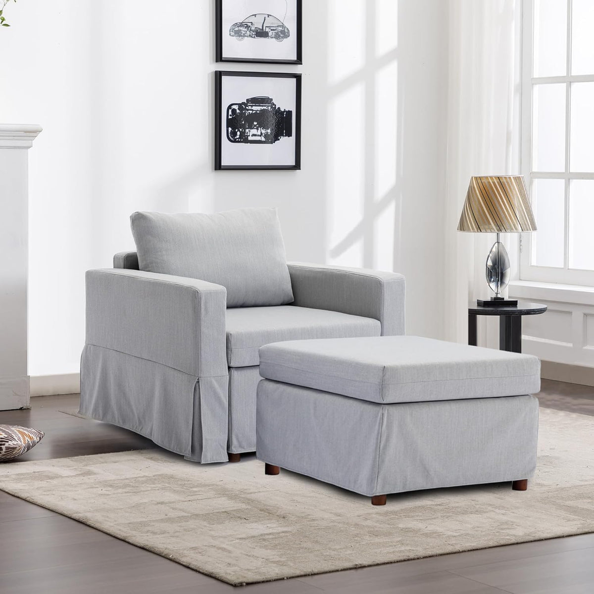 Light Grey Single Seat Module Sofa with 1 Ottoman G8893