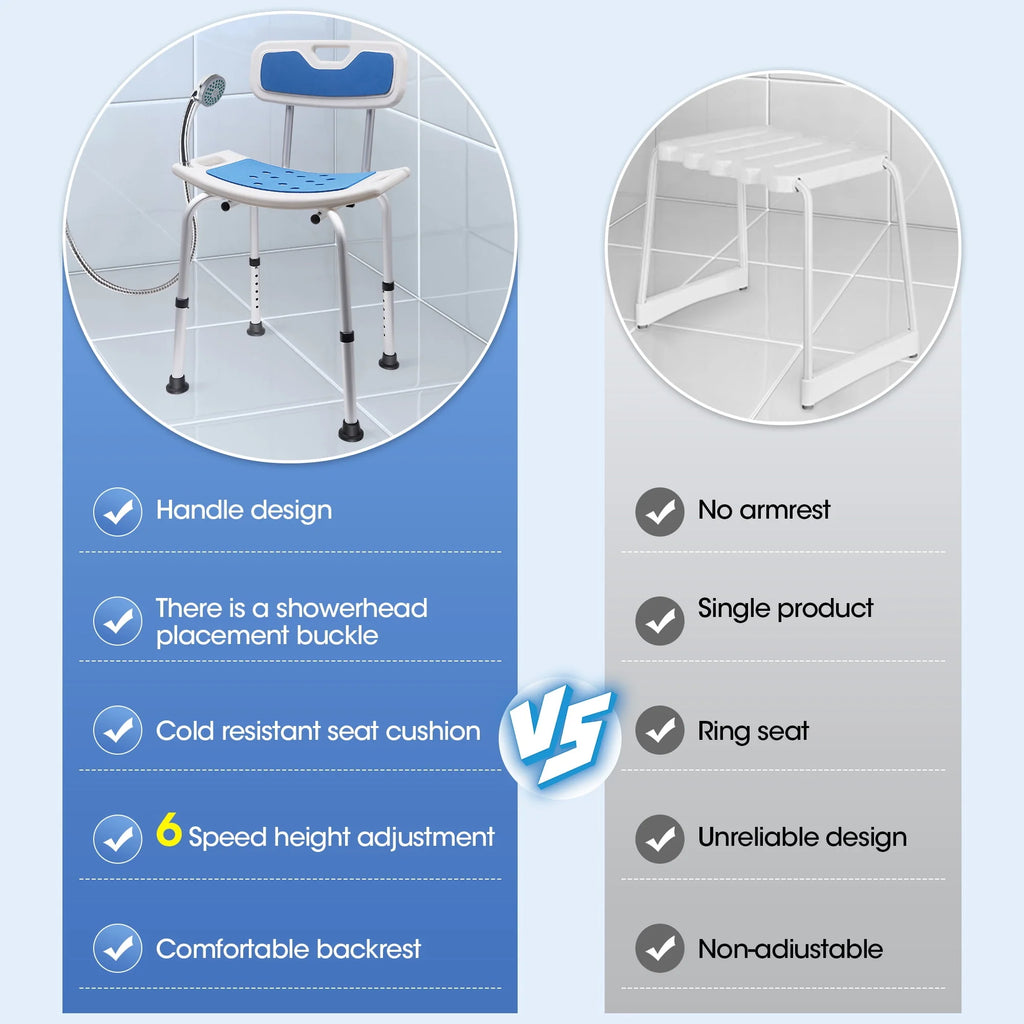Bath and Shower Chair with Back and Padded Armrests, Height Adjustable E286