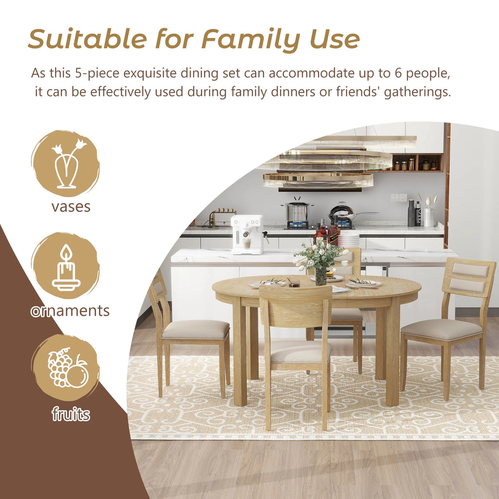 5 Piece Extendable Dining Table Set with 4 Upholstered Chairs Y363
