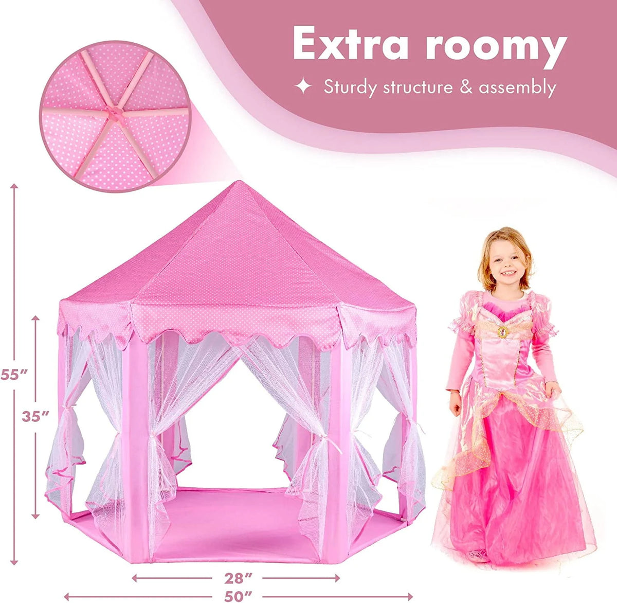 Princess Castle Play Tent with LED Star String Lights Z1993
