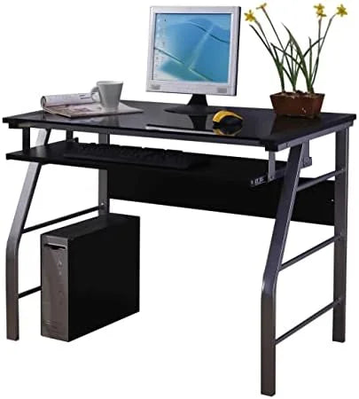 Glass and Metal Computer Workstation Desk J57587