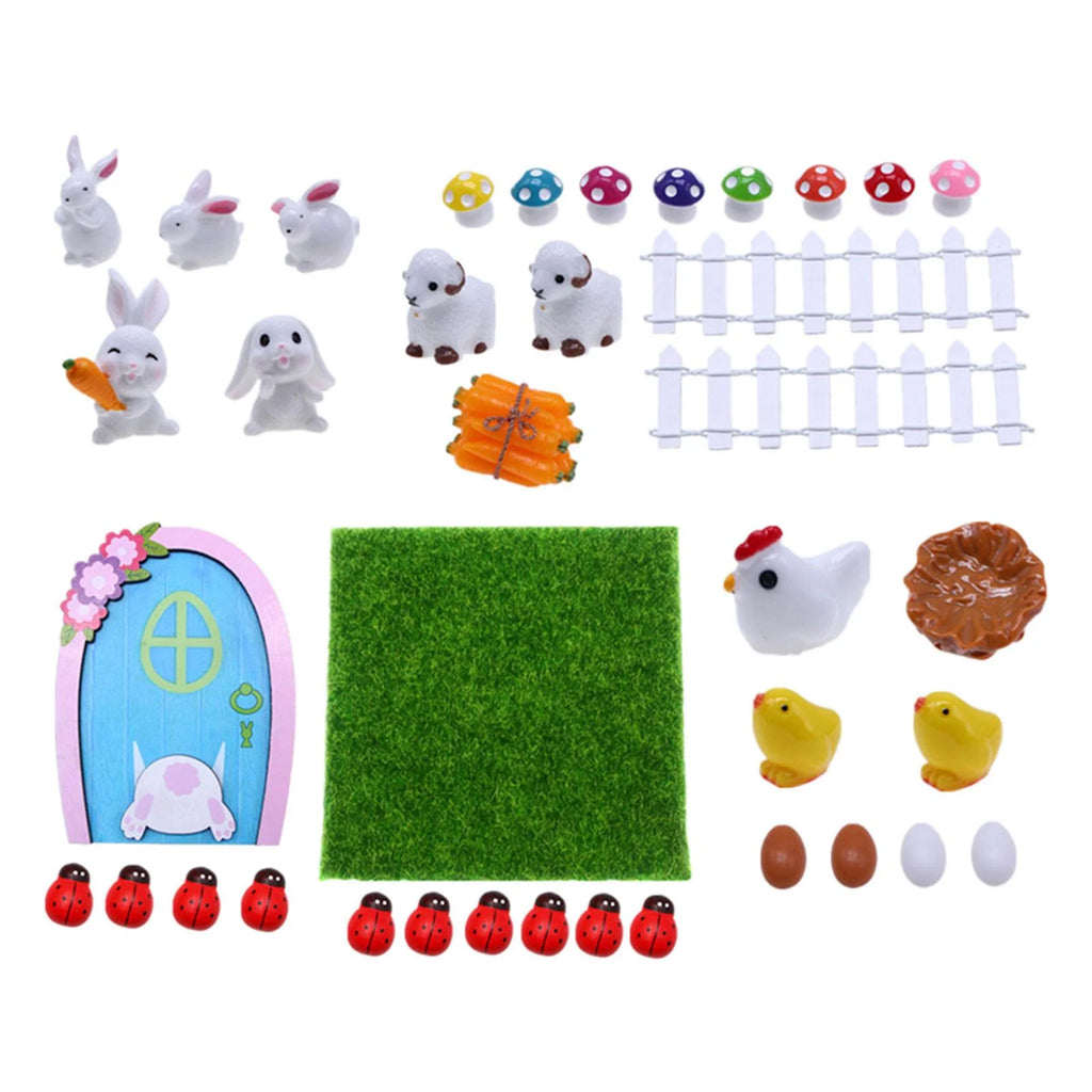 Easter Decoration Rabbit, Sheep, Chick, Eggs, Fence, Door and Lawn Fairy Figurines D671039