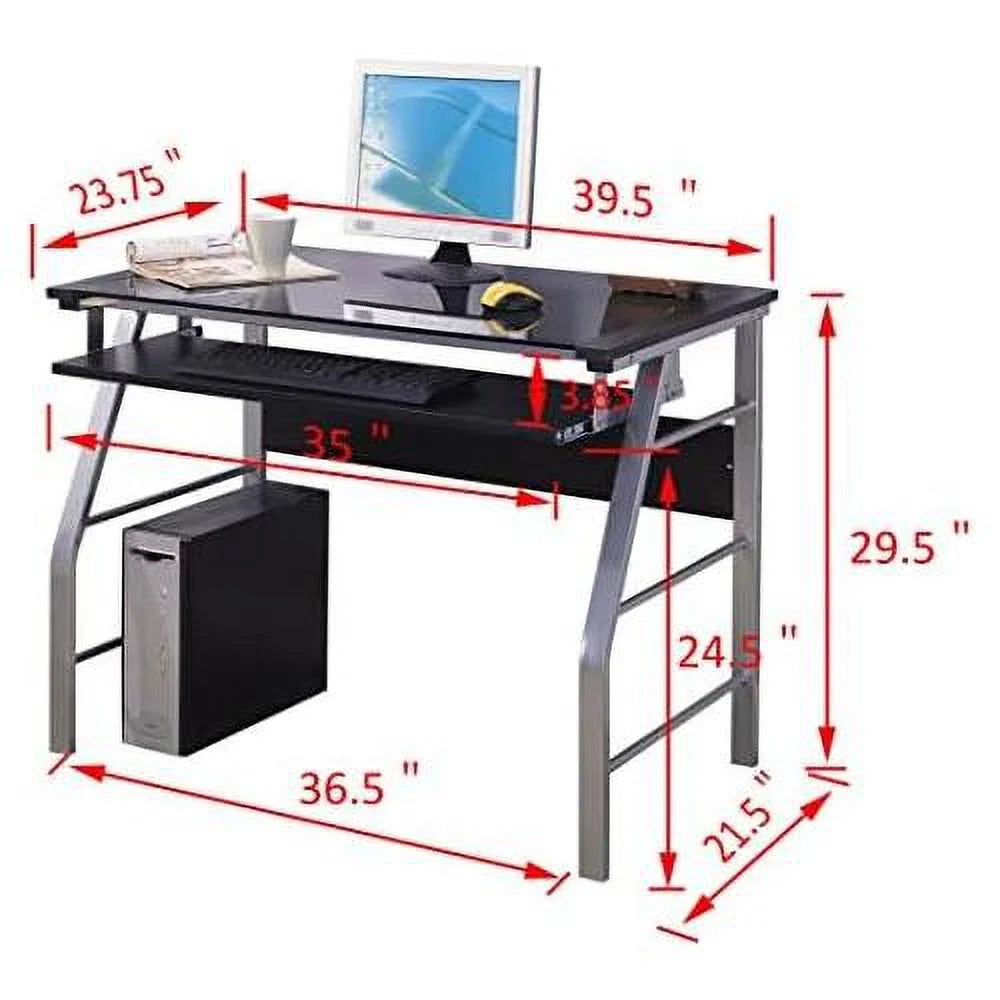Glass and Metal Computer Workstation Desk J57587