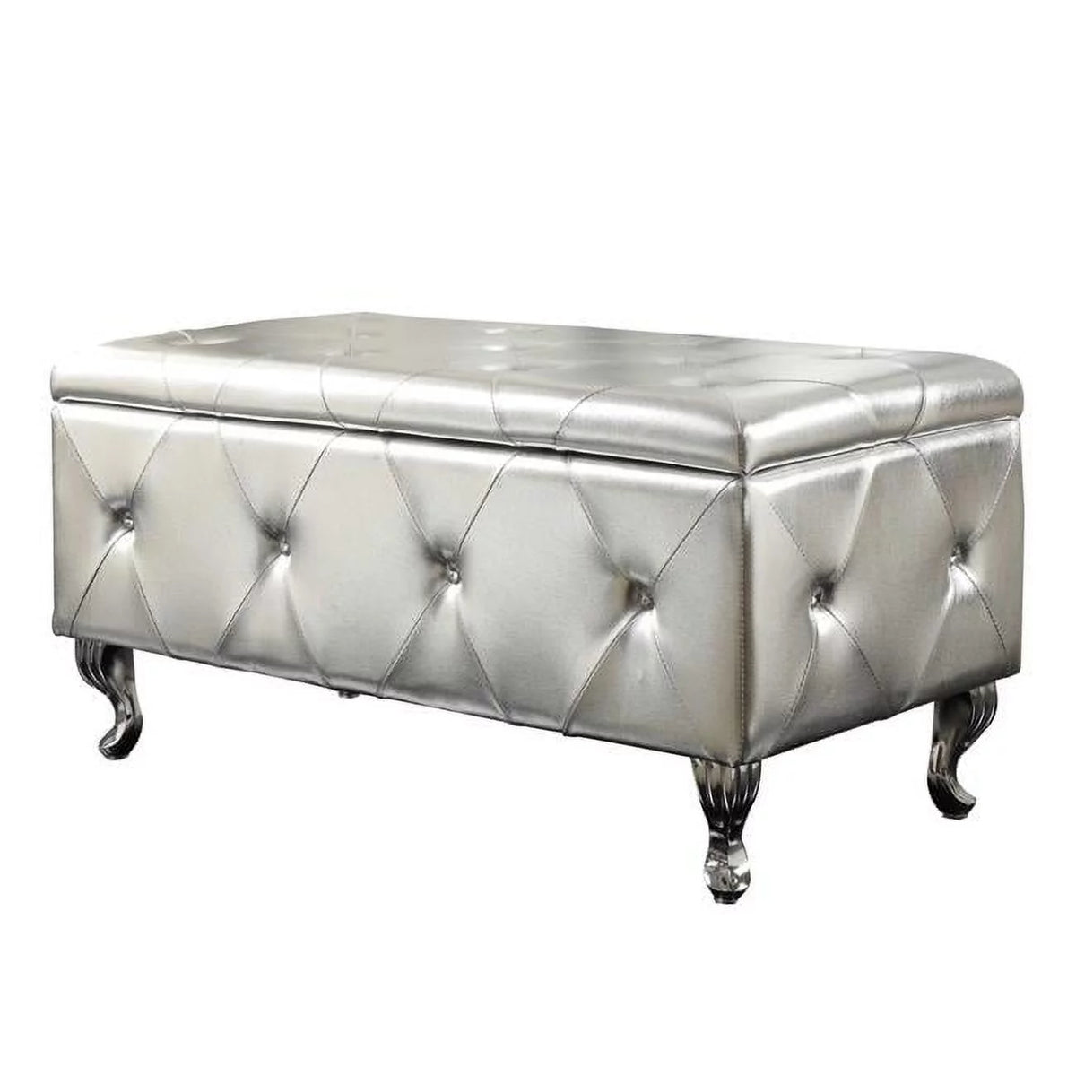 Silver Tufted Hard Wood Storage Bench G531