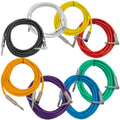 8 Pack of 10 Foot Multi-Color Right Angle to Straight Guitar Cables Z101915