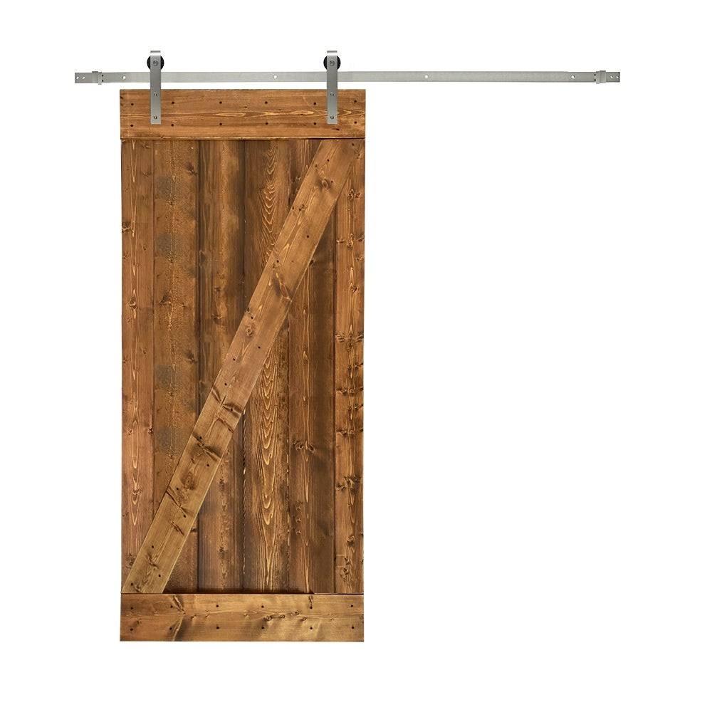 24 in. x 84 in. Weather Gray Stained Solid Knotty Pine Wood Interior Sliding Barn Door with Sliding Hardware Kit X166