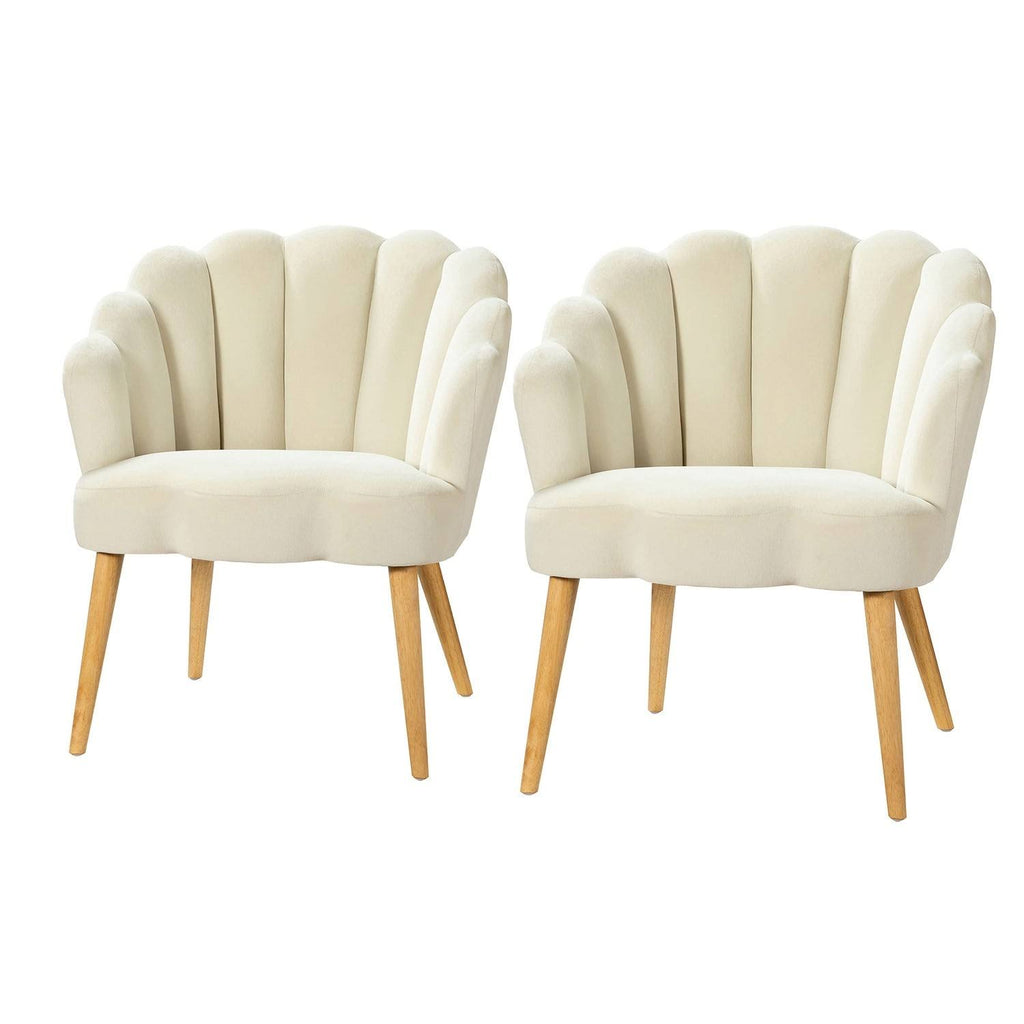 Scalloped Velvet Arm Chair with Tufted Back, Set of 2 - Green H990268