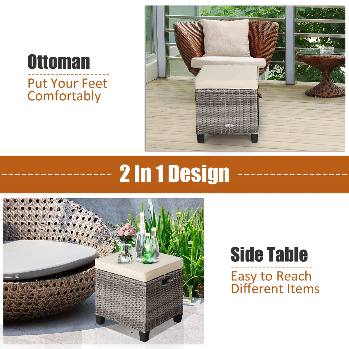 Turquoise Rattan Cushioned Ottoman K7948