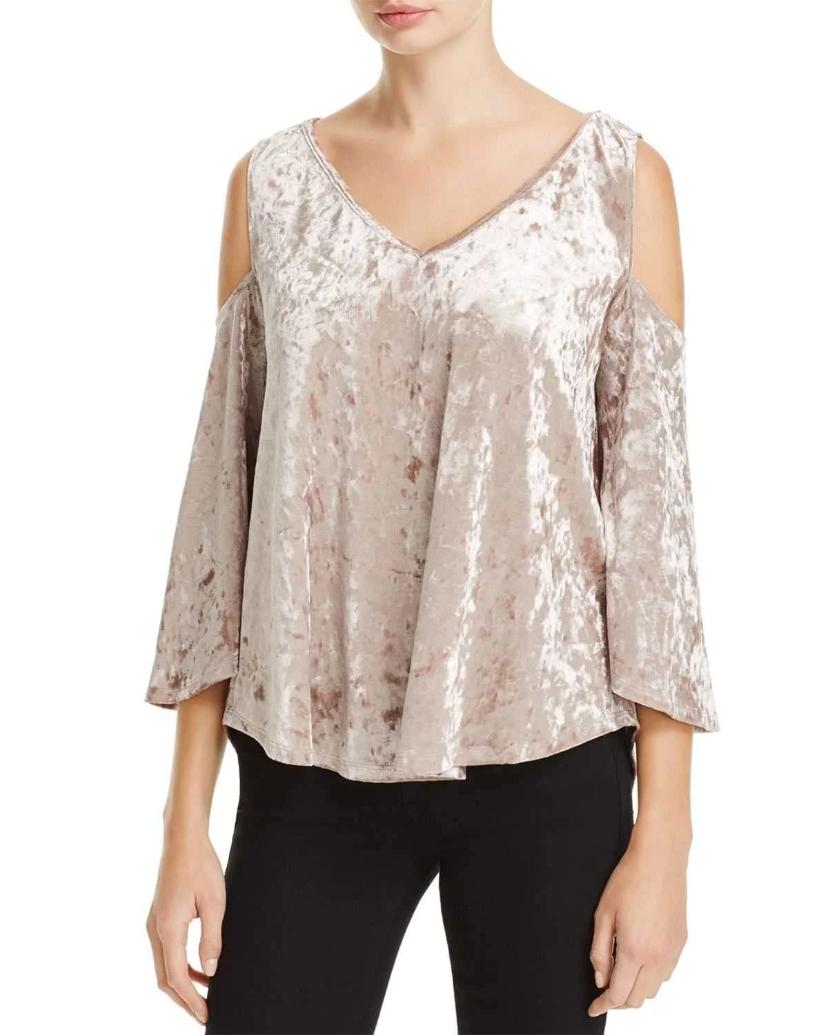 Crushed Velvet Cold Shoulder Blouse Q612