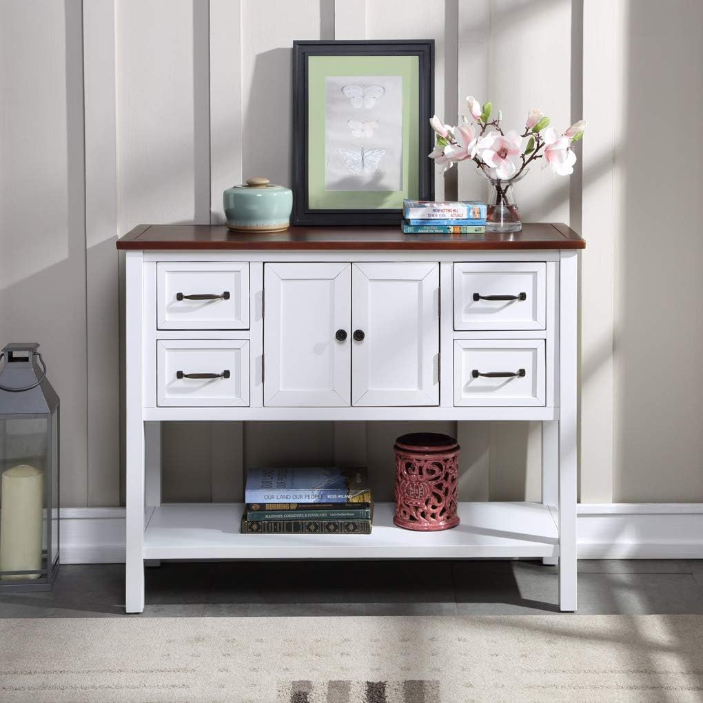 43 Inch Light Blue Console Table with Doors Drawers and Open Shelf W560