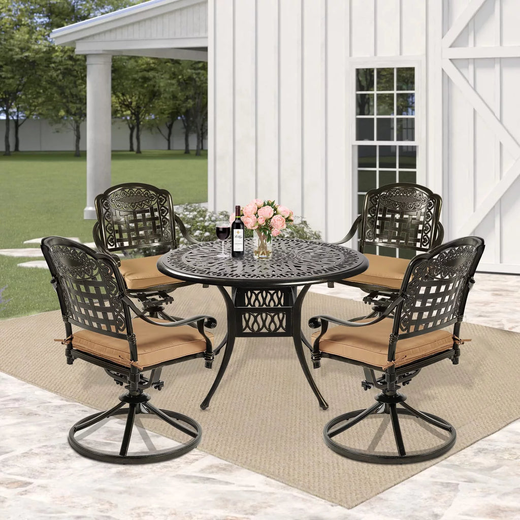5 Piece Cushioned Swivel Rocking Patio Dining Set with 35.2" Round Table Y28049