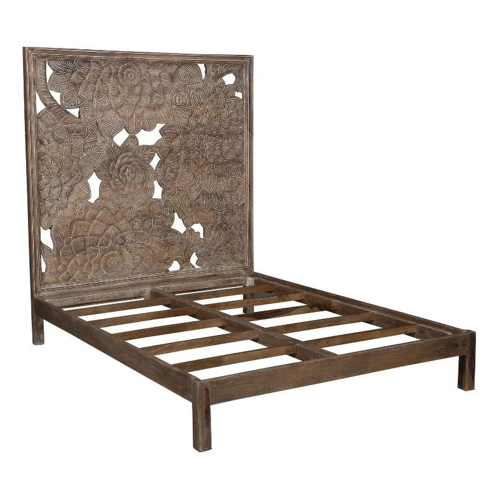 Queen Solid Wood Hand Carved Motif Bed D2975