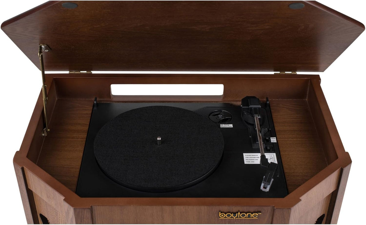 8-in-1 Natural Wood Turntable Stereo System with Bluetooth N411