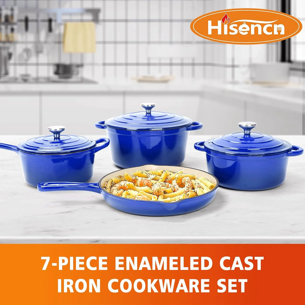 7 Piece Enameled Cast Iron Cookware Set with Ceramic Nonstick Coating X796