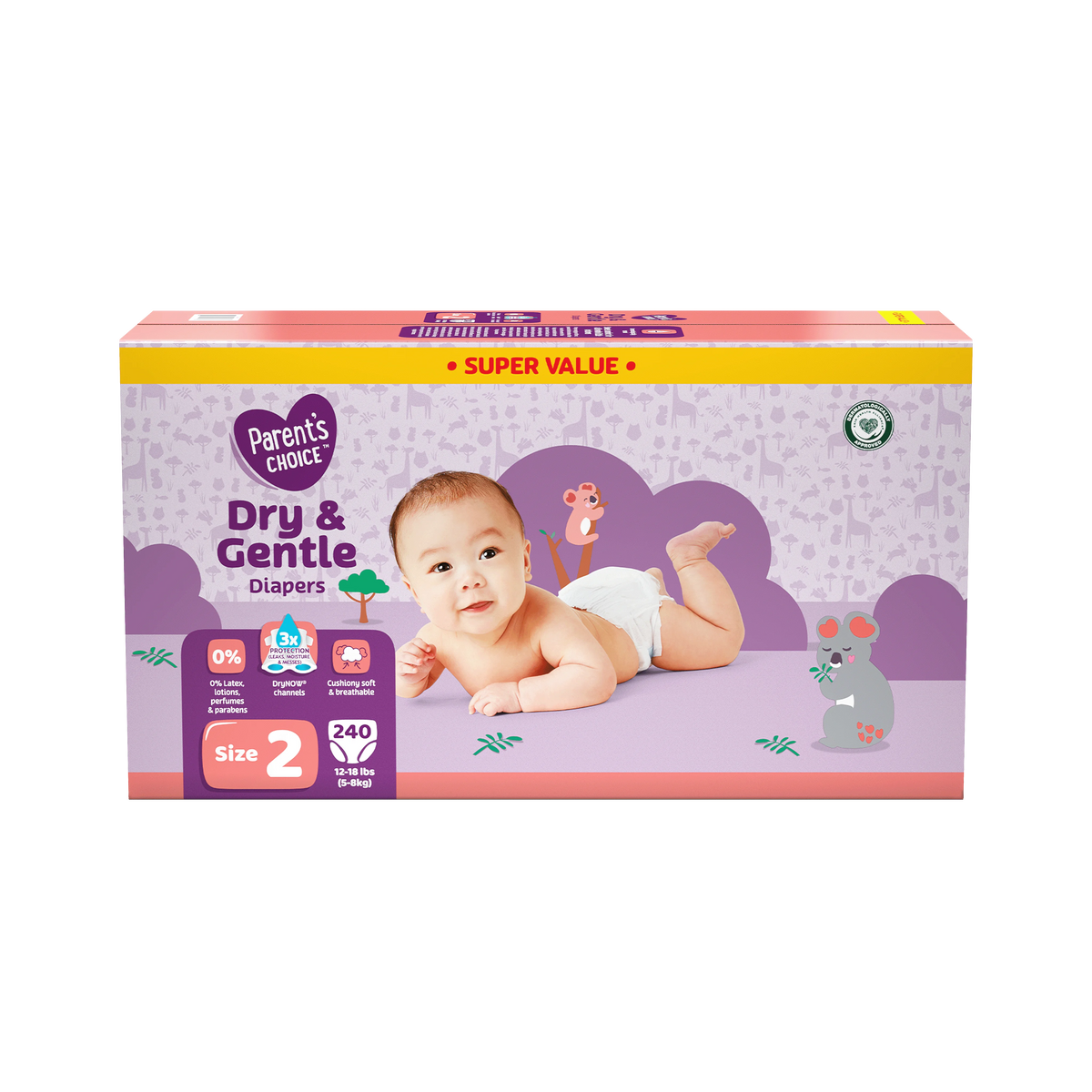 Dry & Gentle Diapers Size 2, 240 Count C540