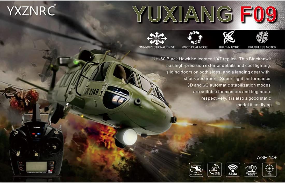 2.4G 6CH Brushless Direct Drive Remote Control Military Helicopter Q654