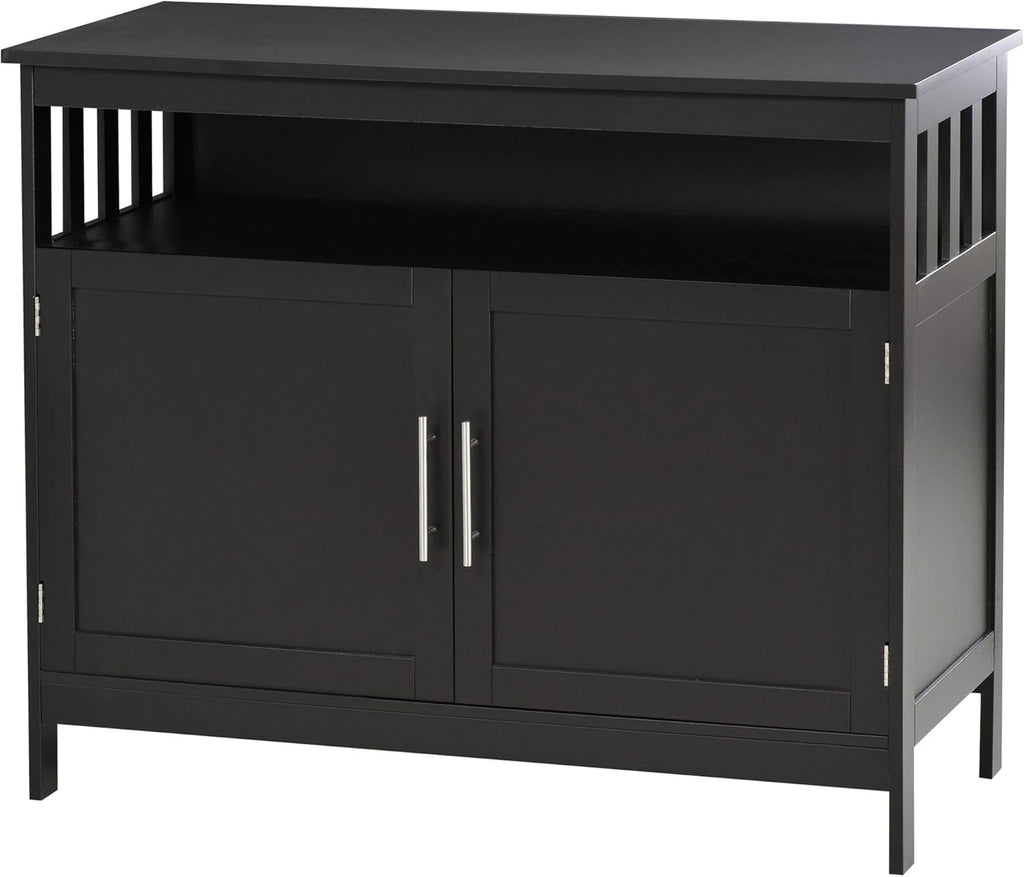 White Wooden Kitchen Console Table with 2-Level Cabinet and Open Shelf W269