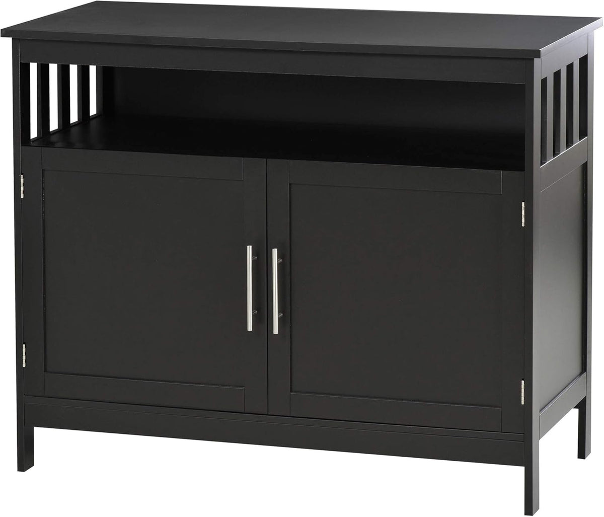 White Wooden Kitchen Console Table with 2-Level Cabinet and Open Shelf W269