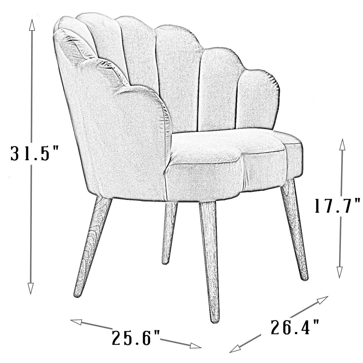 Scalloped Velvet Arm Chair with Tufted Back, Set of 2 - Green H990268