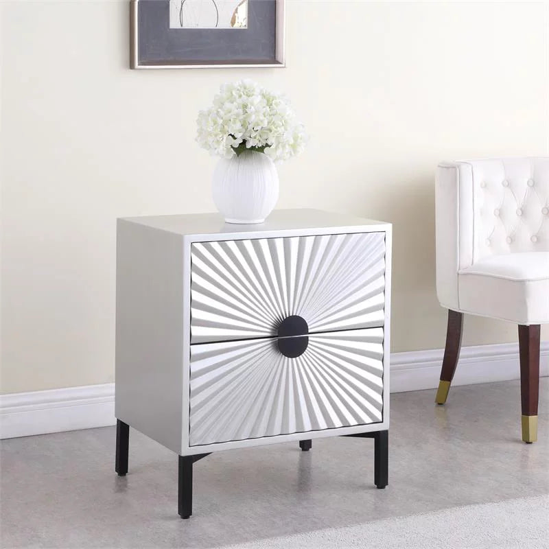 Antique Silver and Matte Black Side Table Set of 2 Y9679
