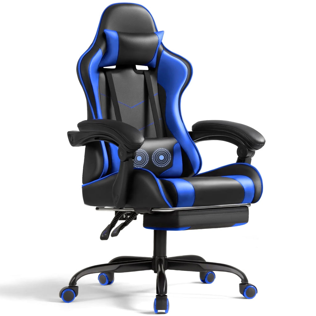 White PU Leather Massage Gaming Chair with Footrest E50810