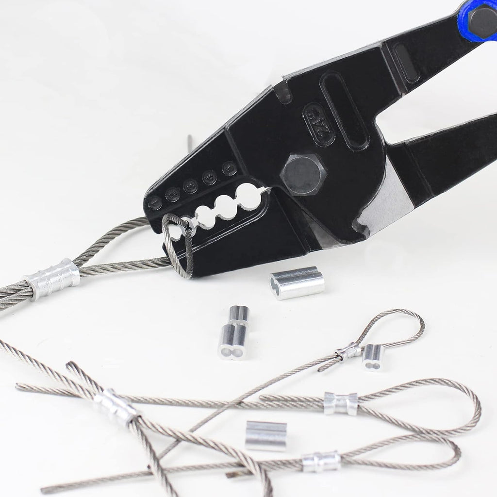 24 Inch Hand Crimping Cutting Tool, Wire Rope Crimping Tool, with 50pc Aluminum Stop Sleeves Oval Sleeves Pack of 2 L1773