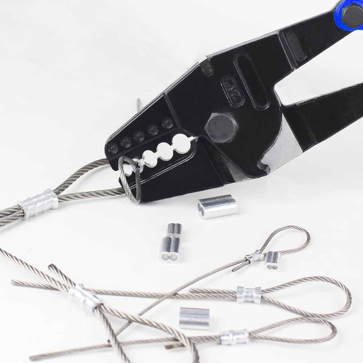 24 Inch Hand Crimping Cutting Tool, Wire Rope Crimping Tool, with 50pc Aluminum Stop Sleeves Oval Sleeves Pack of 2 L1773