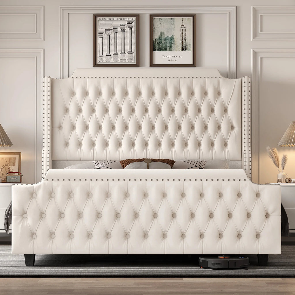 Queen Size Velvet Button Tufted Upholstered Bed with Headboard G90833