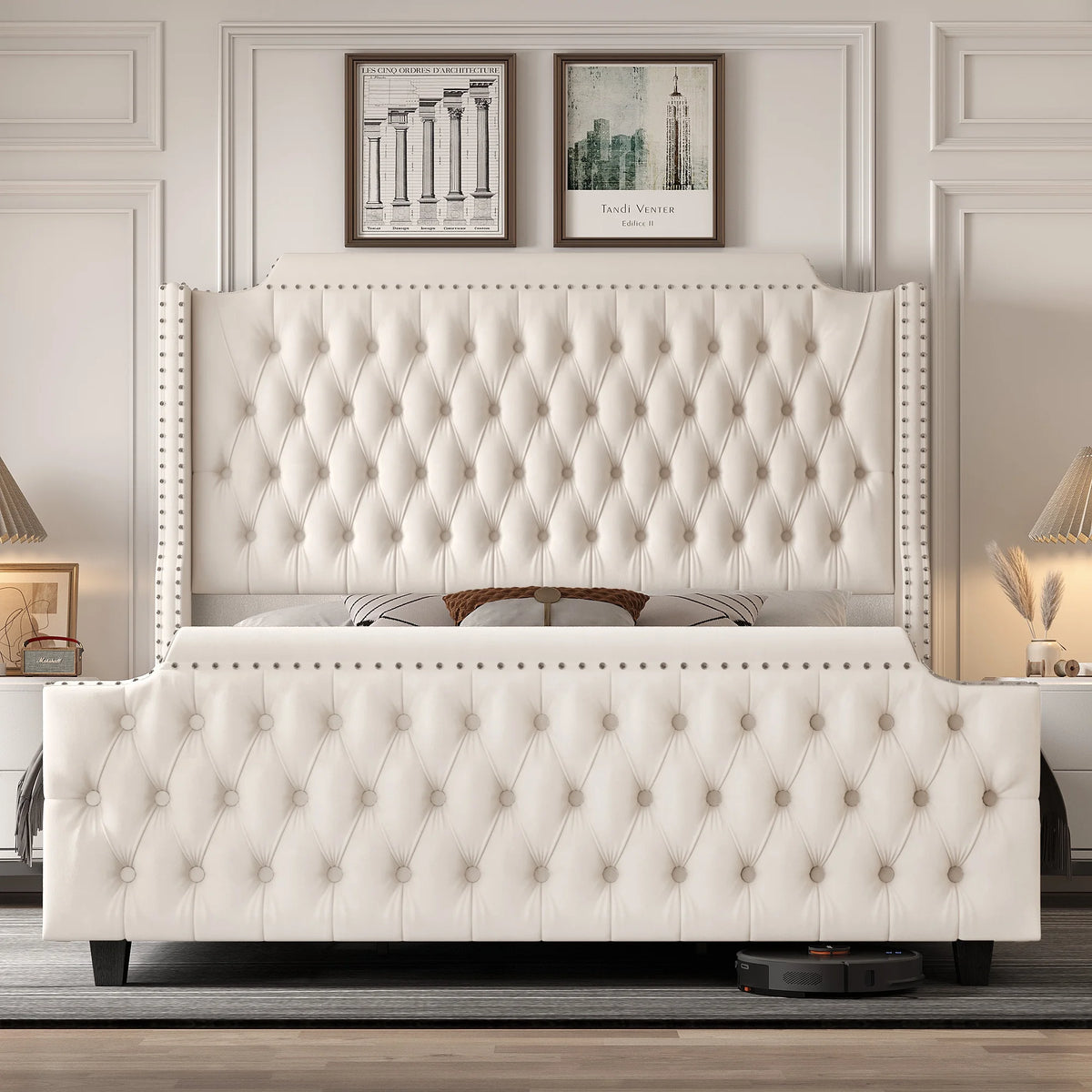 Queen Size Velvet Button Tufted Upholstered Bed with Headboard G90833
