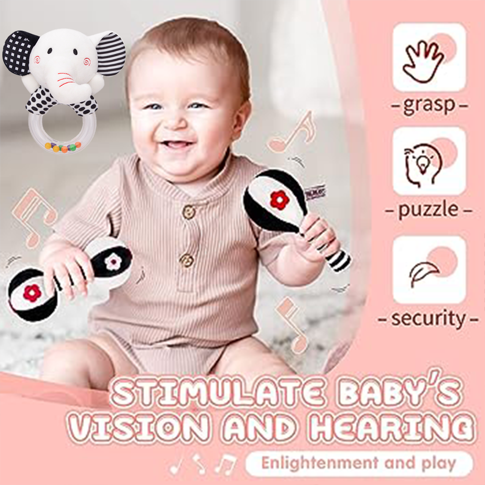 3Pcs Black & White Baby Rattles Set Plush Rattle Toy N961320