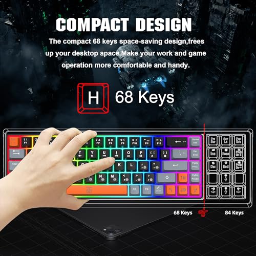 Compact RGB Backlit Gaming Keyboard (68 Keys, White&Grey&Orange) A4252