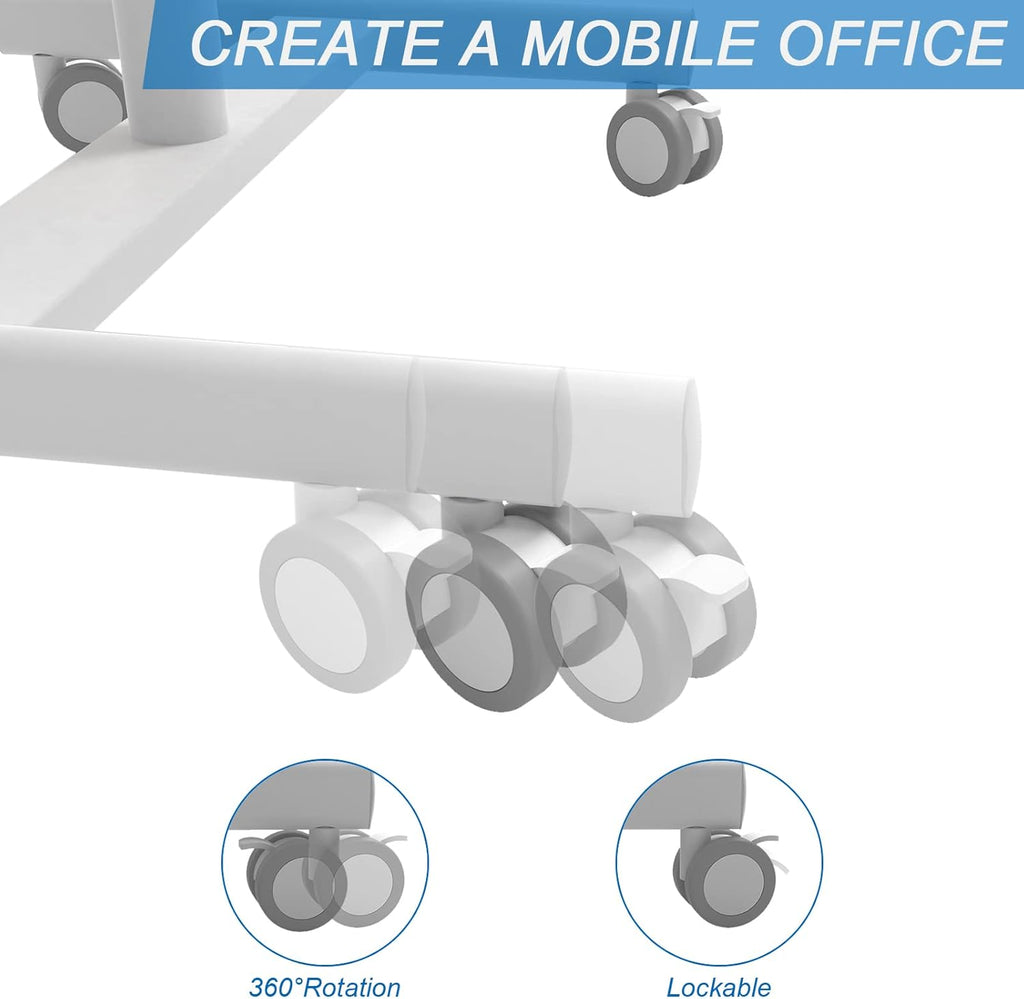 28 inch Pneumatic Sit to Stand Height Adjustable Mobile Laptop Desk with Lockable Wheels, White X428330