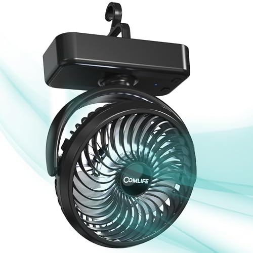8-Inch Portable Camping Fan with LED Lantern, 10000mAh Rechargeable Battery Operated Tent Fan I927