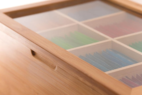 100% Bamboo Tea Box Storage Organizer, 8 Adjustable Compartments, Natural Wooden Finish I123