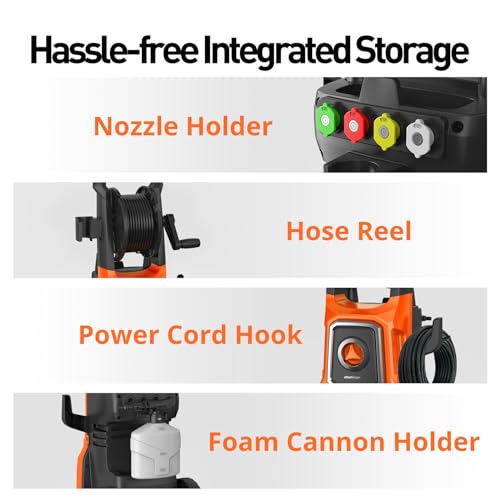 Electric Pressure Washer, 5000 Max PSI, 3.6 GPM, with Hose Reel, 4 Quick Connect Nozzles, Foam Cannon Z15179