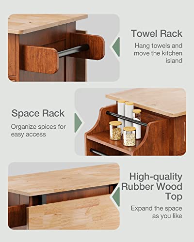 Brown Kitchen Island with Drop Leaf Storage on Wheels C705738