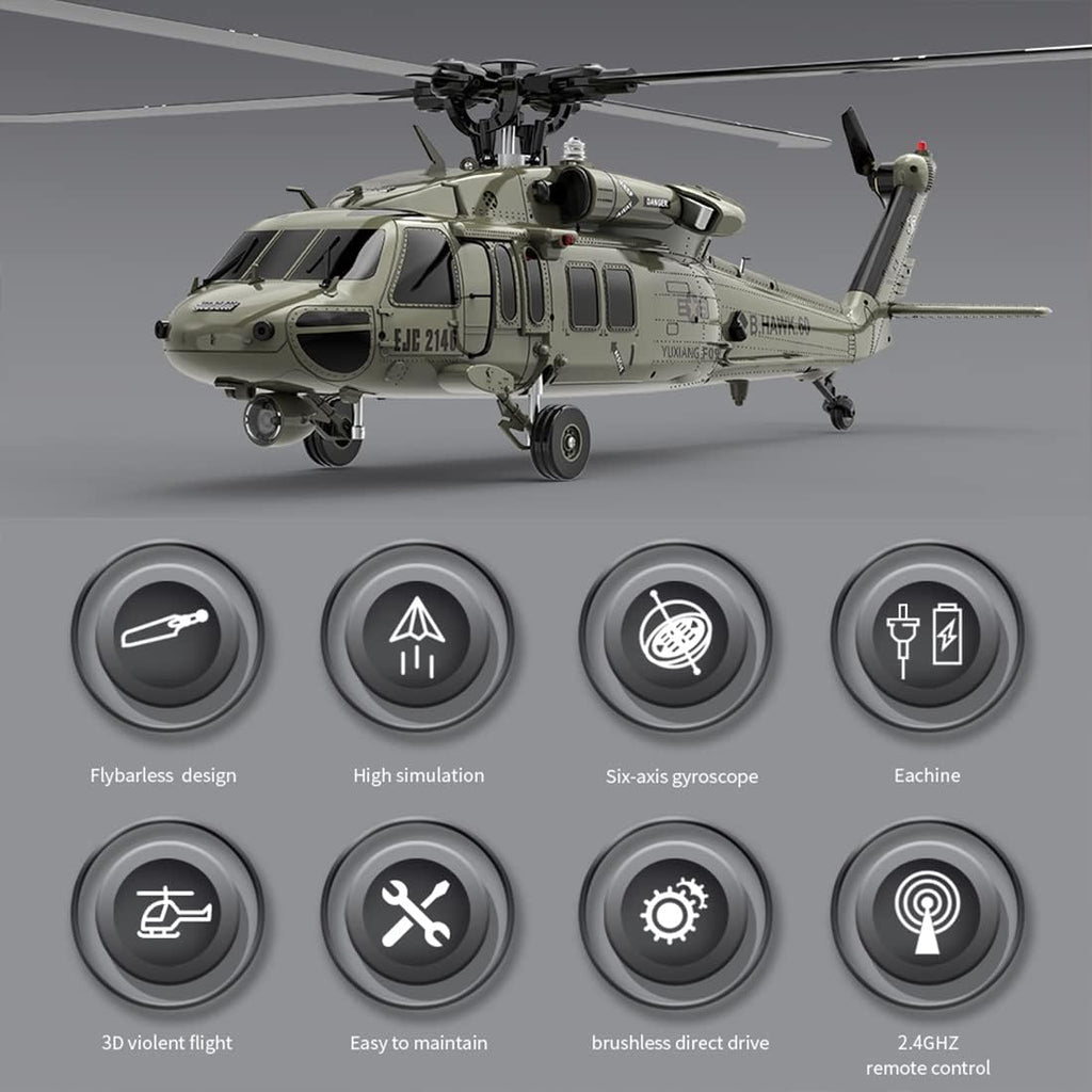 2.4G 6CH Brushless Direct Drive Remote Control Military Helicopter Q654
