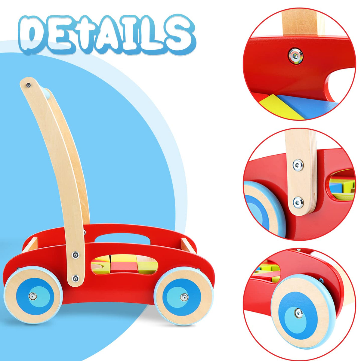 Wooden Baby Walker with Building Blocks 35 PCs A715576