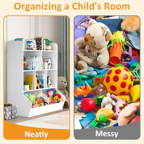 White 4 Tier Bookshelf and Toy Storage Organizer with 8 Cabinet Z9765