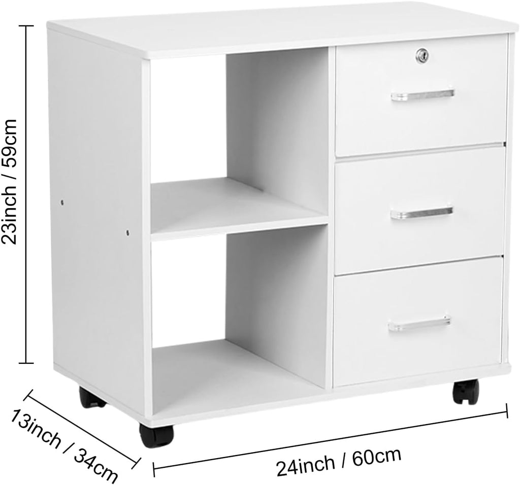 White 3 Drawer Rolling File Cabinet L325