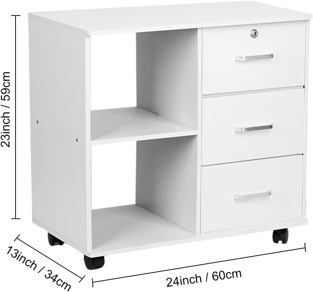 White 3 Drawer Rolling File Cabinet L325