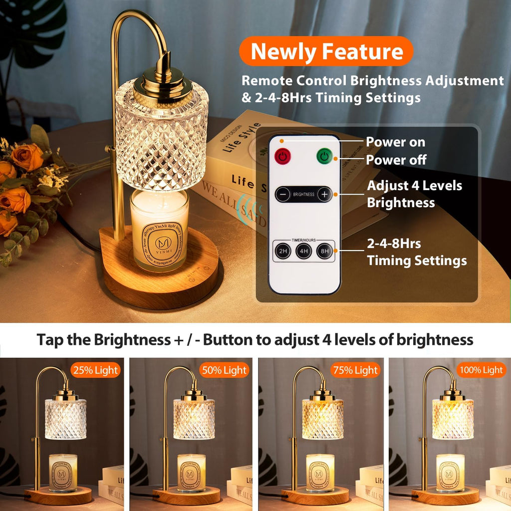 Candle Warmer Lamp with Remote Control, 2-4-8H Timing, 4-Level Dimming, Height Adjustable, 2 Bulbs H4264