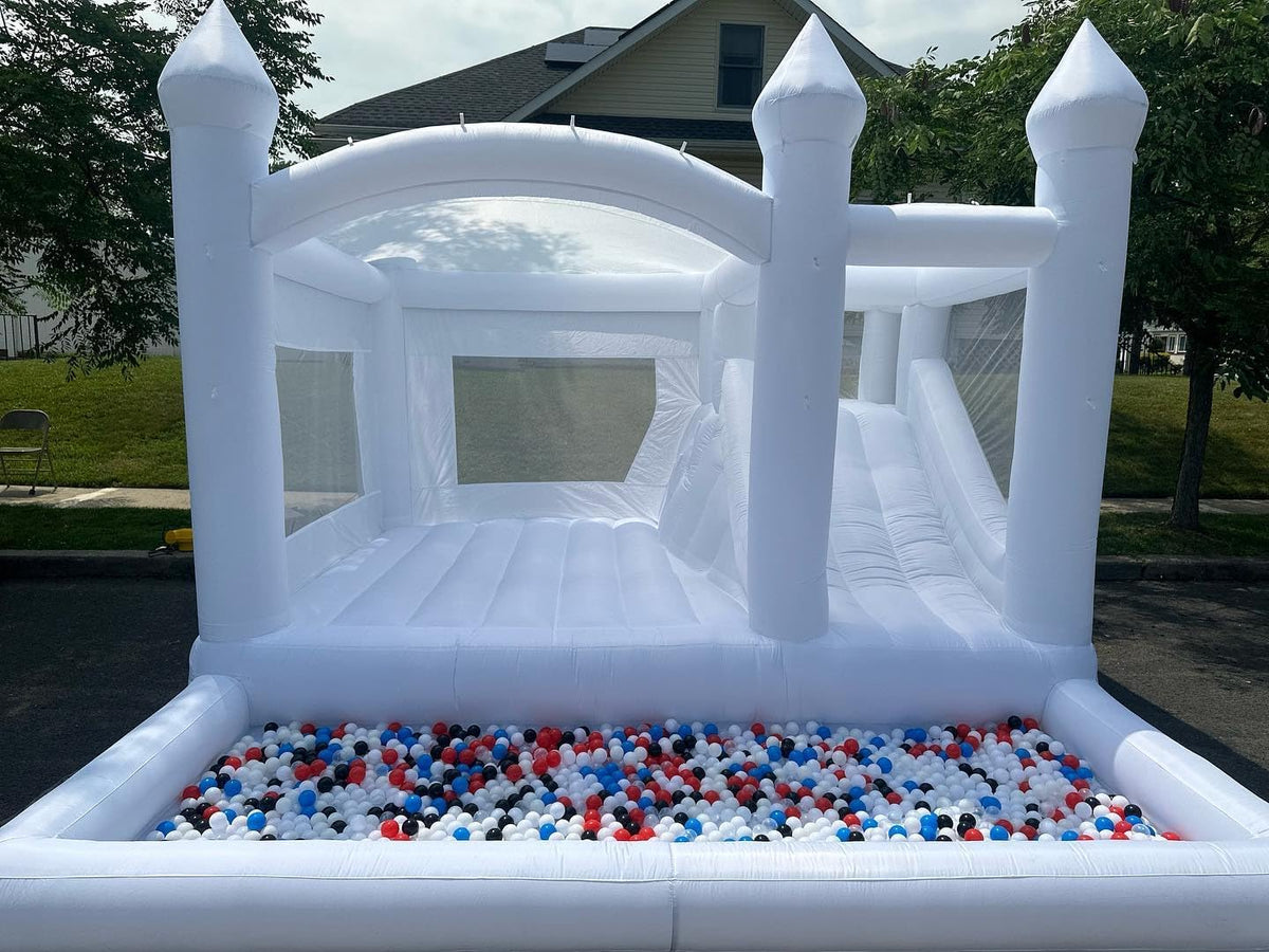 White 15FTx13FT Oxford Cloth Inflatable Bounce House with Slide Ball Pit L824241