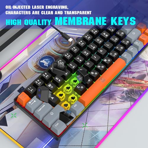 Compact RGB Backlit Gaming Keyboard (68 Keys, White&Grey&Orange) A4252