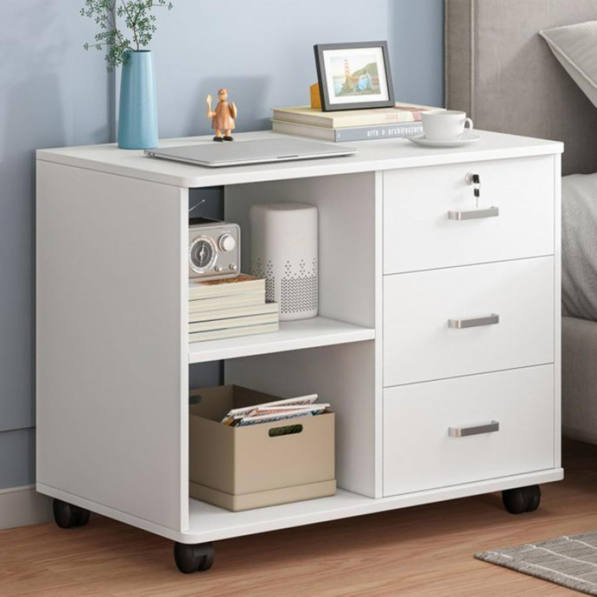 White 3 Drawer Rolling File Cabinet L325