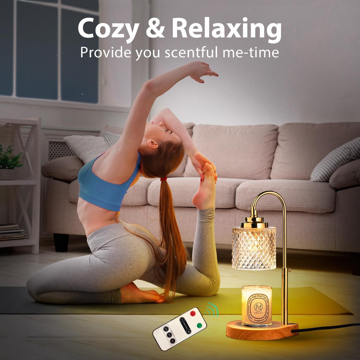 Candle Warmer Lamp with Remote Control, 2-4-8H Timing, 4-Level Dimming, Height Adjustable, 2 Bulbs H4264