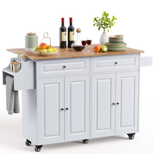 Brown Kitchen Island with Drop Leaf Storage on Wheels C705738